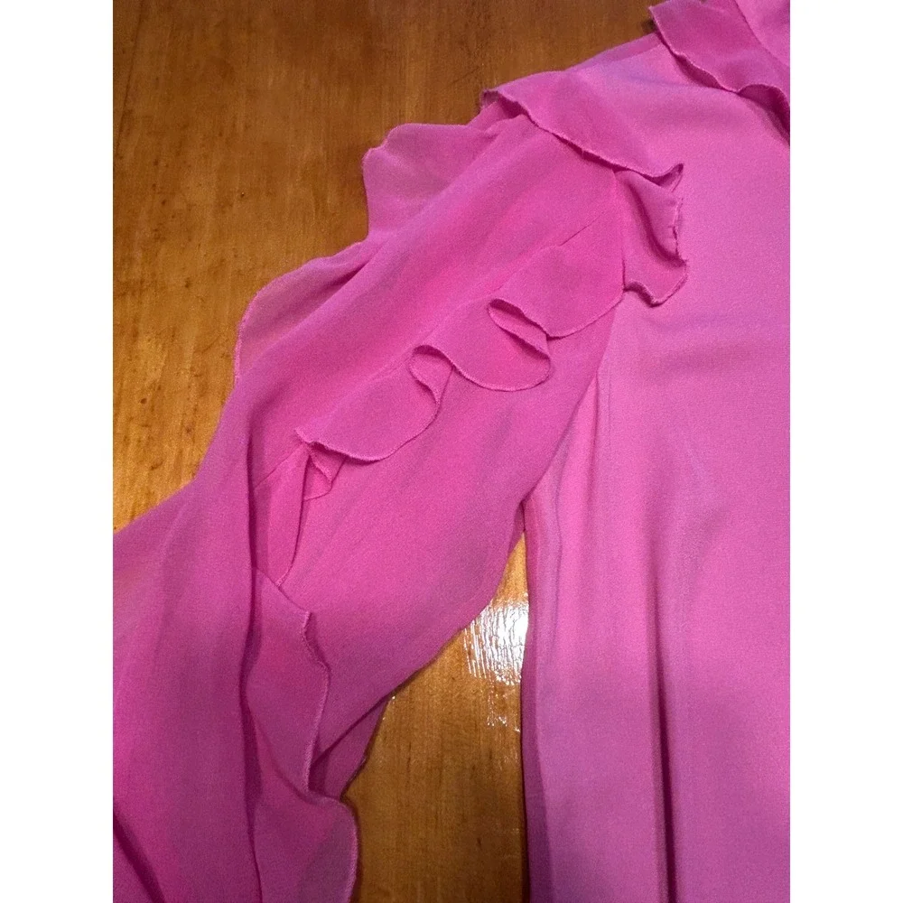 Zara Coquette Barbiecore Pink Ruffle Sleeve Blouse Chiffon Button Down Top